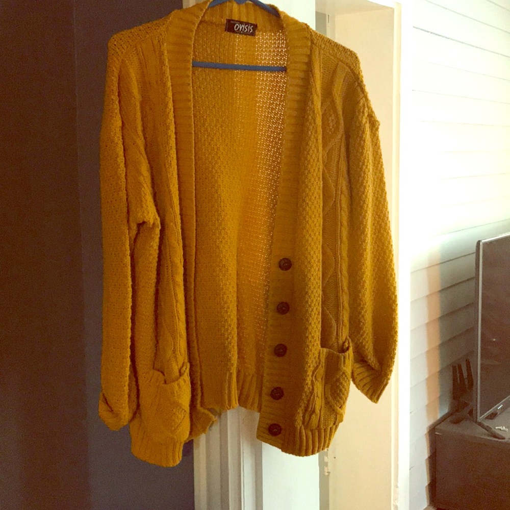 Mustard yellow button up sweater